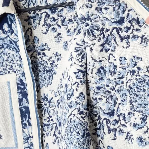 Handmade Cropped Zip Jacket Size L Floral Jacquard Statement Print - Picture 7 of 8